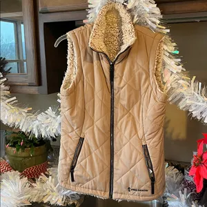 Puffer Vest Tan Reversible Frosted Sherpa Zip Ski Jacket Womens S Free Country thumbnail 4