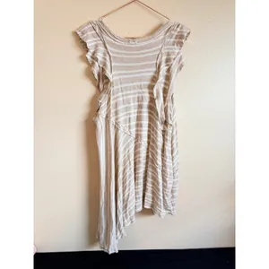 Free‎ People Mini Dress Women Small Beige Stripe Ruffle Sun Valley Boho Tunic thumbnail 6