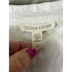 Eileen Fisher Linen Organic Cotton Sheer Check Mandarin Collar Shirt Medium thumbnail 5