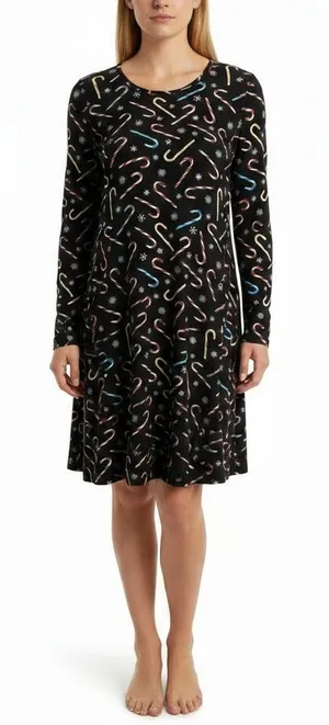 Allison Brittney Long Sleeve Womens Black Multi Christmas Print‎ Festive Holiday thumbnail 1