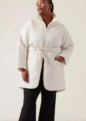 Athleta Mendocino Puffer Coat Quilted White Light Quilted Belted Size 2X NWT thumbnail 1