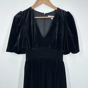 Antonio Melani Women's Size 2 Black Velvet V Neck Dress Puff Sleeve Ruffle‎ Hem thumbnail 7