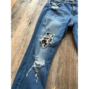 Judy Blue Skinny Fit Leopard Lined Jeans Womens 16W Distressed Stretch‎ Denim thumbnail 3
