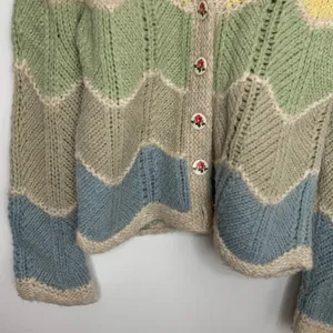 Loveshackfancy Deena Alpaca Wool Rainbow Pastel Zig Zag Cardigan Womens Small thumbnail 3