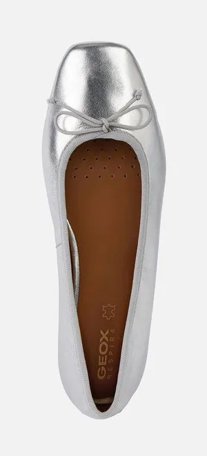 Geox Respira Silver Metallic Leather Ballet Flat with Bow Accent thumbnail 1