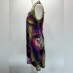 Peacock Feather Shift Dress with Embellished Neckline Sleeveless Size Medium thumbnail 7