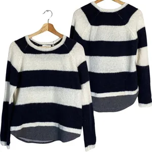 Anthropologie Sita Murt Long Sleeve Striped Wool Sweater Women Small Black White thumbnail 2