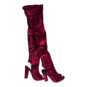 Brand New Womens Bamboo Wine Crushed Velvet Thigh High Peep Toe Boots - Sz 8.5 thumbnail 3