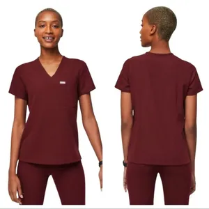 FIGS Catarina One-Pocket Scrub Top Burgundy Size Small thumbnail 2