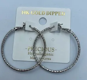 NWT Precious 14K white dipped gold textured hoops. Omega clasp. thumbnail 1