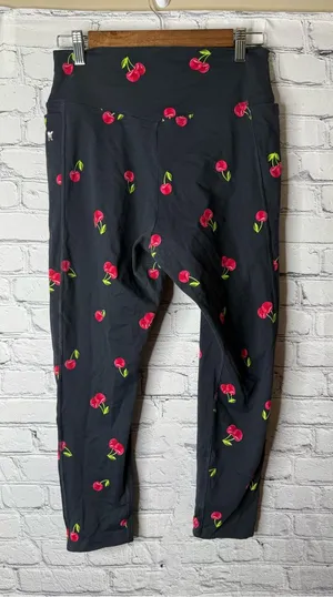 Women’s VS Pink Black Leggings with Red Cherry Print size large thumbnail 1