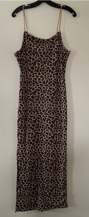 Y2K Tan Leopard Print Maxi Slip Dress XL Bodycon Casual Loungewear Summer thumbnail 1