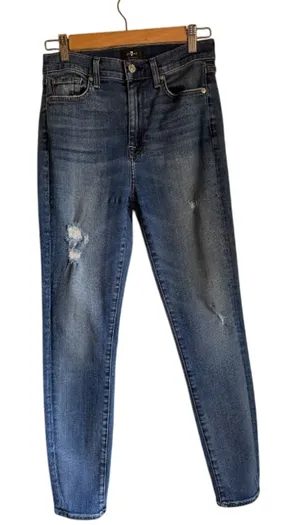 7 For All Mankind High Waist Skinny Jeans Size 27 Distressed Denim thumbnail 1