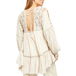Free People Much Love Tunic Top Women S Salt Beige Boho Embroidered Crochet‎ New thumbnail 2