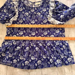 Universal Threads Blue Floral Puff Sleeve Ruffle Babydoll Blouse Cottage Top XXL thumbnail 7