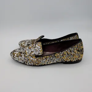 Handmade Italian Sequin Flats Gold Silver‎ Loafers Smoking Slippers EU 38 7.5-8 thumbnail 2