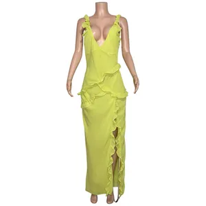 HOUSE OF CB Pixie Ruffle Maxi Dress, Lime, L (Plus Cup) thumbnail 8