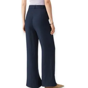 NWT OGL European Linen-Like Mid Rise Flared Pant Size Medium Pockets Denim Navy thumbnail 3