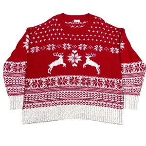 Fat Face UK Wool Blend Fair Isle Red Cream Reindeer Ski Resort Sweater Size 18 thumbnail 3