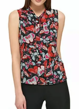 NWT Tommy Hilfiger butterfly print tie neck top‎ thumbnail 1