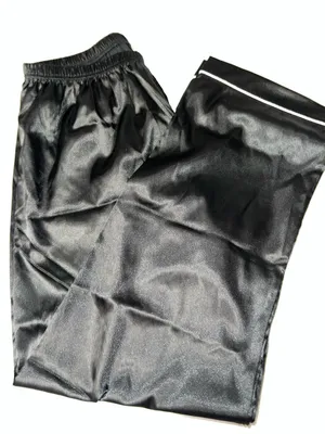 Women's Satin look/ feel Pajama Set - Black with White Piping thumbnail 11