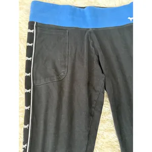 PINK Victoria's Secret Athleisure Leggings Black Side Logo Blue Waistband‎ thumbnail 3
