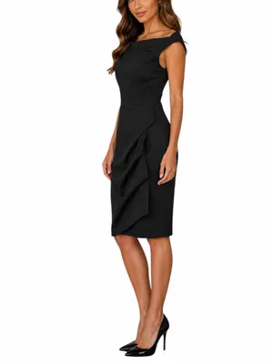 Xscape Cascade Ruffle Sheath Dress Women’s 8 Off Shoulder Cocktail Party Black thumbnail 2