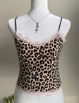 True Leopard Pink Lace Trim Cami Size S Multiple thumbnail 1