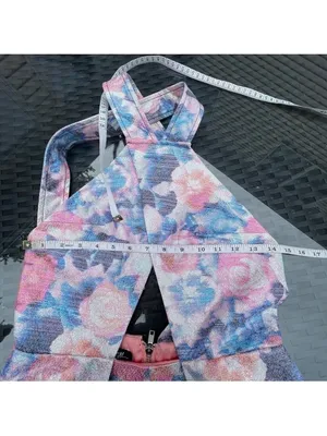 NASTY Gal floral shiny jacquard cut out halter romper shorts Sz S thumbnail 7