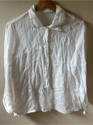 Vintage White Embroidered and Beaded Button-Down Shirt thumbnail 2
