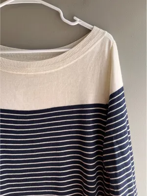Caslon Off White & Navy Blue Striped Oversized Tunic Sweater Large thumbnail 4