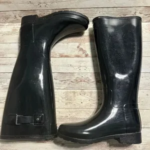 Hunter Original Gloss Tall Rain Boots Women’s Size 6 Black Galoshes thumbnail 1