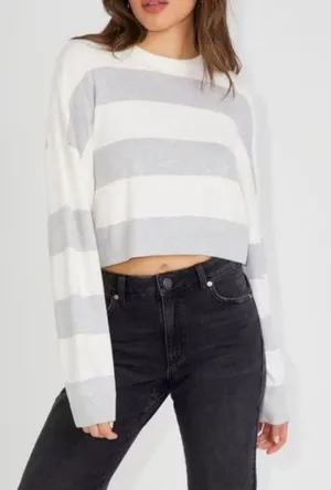 Garage Striped Cropped Sweater Women S Gray Neutral Soft Girl Preppy Sustainable thumbnail 1