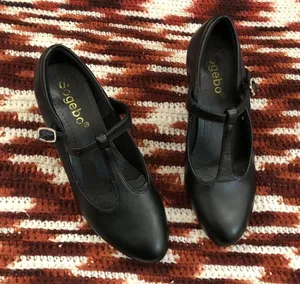 Y2K Black Gothic Preppy Whimsygoth leather t-strap maryjane dark academia loafers pumps oxfords heels schoolgirl-Size 7.5W thumbnail 1