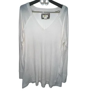 Anthro Maeve Pearson‎ Thermal Waffle Knit Long Sleeve V Neck Top Women Large thumbnail 2