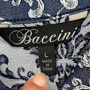 Baccini Floral Denim Style Sleeveless Button Down Collard Vest Large thumbnail 7