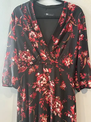 Black Red Floral Sheer Maxi Dress Size 8 Romantic Dark Fairy Valentine’s Gothic thumbnail 2