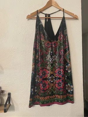 Free People Multicolor Sequin Floral Halter Mini Dress Small thumbnail 4