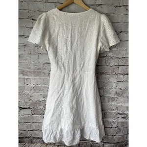 trf‎ collection ZARA White Eyelet Mini Wrap Dress V Neck BOHO Women’s S thumbnail 4