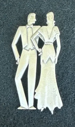 Vintage JJ Jonette Jewelry‎ 1988 Pewter Art Deco Formal Couple Brooch Pin EUC thumbnail 1