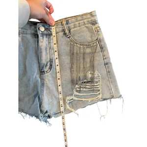 Blue B Rhinestone Fringe Distressed Denim Jean Shorts Women’s Size Large thumbnail 10
