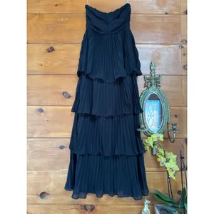 NWT Lulus Seriously Sensational Black Strapless Tiered Maxi Dress Wedding Size L thumbnail 3