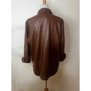 Anine Bing Hutton Faux Vegan leather brown shirt shacket LARGE FLAWED thumbnail 4