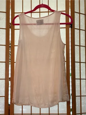 Lace Overlay Scoop Neck Tank Top - Cream Large NWT thumbnail 2