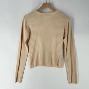 DKLA Beige Stretch Knit Ribbed Long Sleeve V-Neck‎ Button Front Cardigan Size M thumbnail 9