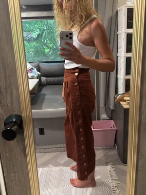 Anthropologie Linen Cotton Button-Trim Wide-Leg Culotte Pants Brown 00 Petite‎ thumbnail 2