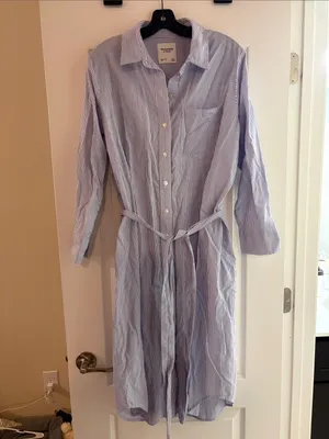 Abercrombie & Fitch Long Sleeve Belted Shirt Dress Blue Stripe Size Large Petite thumbnail 3