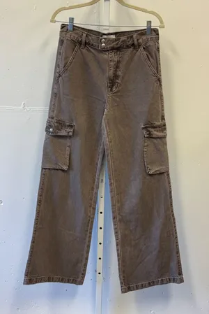 PacSun Brown Cargo Wide Leg Pants High Rise Specially Dyed Streeetwear Size 25 thumbnail 1