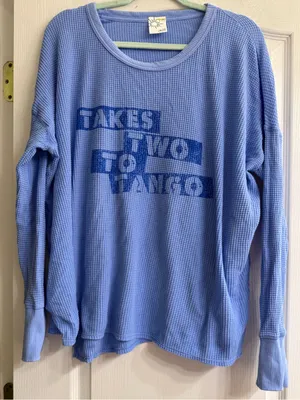 Aerie Offline Blue Oversized Takes Two To Tango Graphic Waffle Knit Top - size L thumbnail 1