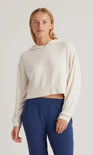 QUINCE Brushed Viscose Cropped Lounge Hoodie Heather Oatmeal Beige Sz Small thumbnail 1